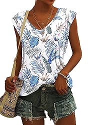 AUSELILY Womens Cap Sleeve T-Shirt Casual Loose Fit
