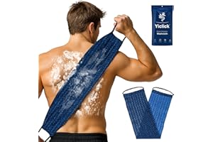 Yiclick Dual-Textured Exfoliating Washcloth Towel - Back Scrubber for Use in Shower Bath, Exfoliating Body Scrubber Exfoliator, Exfoliate Loofah Lufa Sponge Wash Cloth for Women Men (Blue)