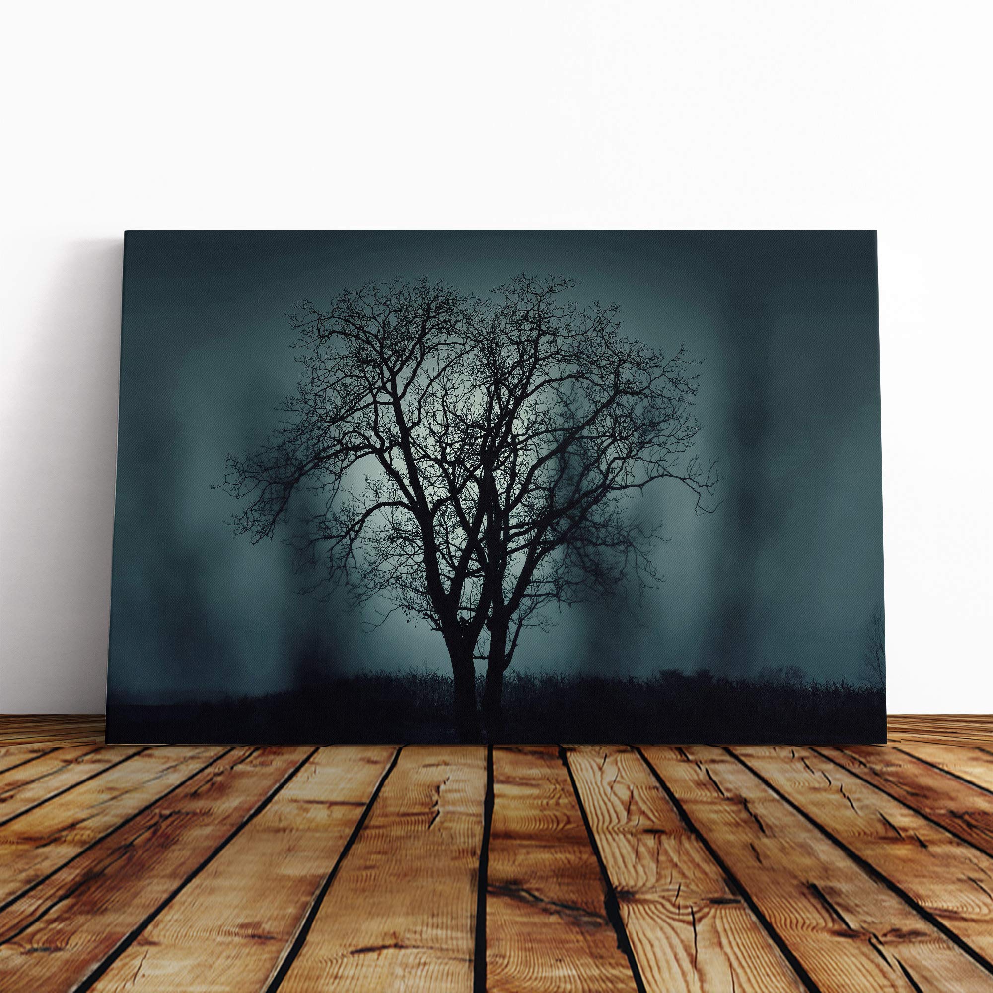Landscape Dusky Blue Tree Scene Canvas Print | Gallery Wrapped 30mm Frame Wall Art | 20x14 inches | Ready to Hang | Modern Landscape Picture | Living Room Bedroom Lounge Office