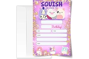 ANYEMW Squish Birthday Invitation Cards with Envelopes Pack of 20 (4"x6"),Party Invitations for Boys, Girls, Kids, Teens, Squish Party Favors Decor and Supplies, Cute Squish Animal Toys Design.(12)