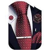 Ailisus Solid Plaid Checkered Tie Set for Men Silk Necktie Pocket Square Handkerchief Cufflinks Lapel Pin Tie Clip 5PCS