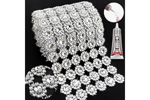 Yhsheen Rhinestone Mesh Fabric, 4In X 3Yards 6Rows, Bling Ribbon Roll for Crafts, Mum Ribbon Wrap Trim, Silver