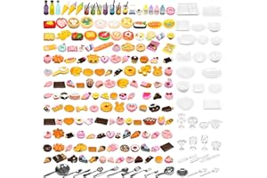 WEHOO 200pcs Miniature Landscape Food Drinks Bottle Mini Toys Doll House Kitchen Play Resin Dollhouse Accessories for Adults Teenagers Cooking Game Hamburger Ice Cream Cake Bread Tableware Party