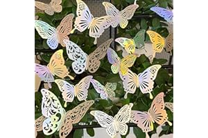 72 Pcs Rainbow Silver Butterfly Decor, 3D Butterfly Birthday Decorations Girls, Butterfly Cake Topper for Kids, Baby Bedroom,