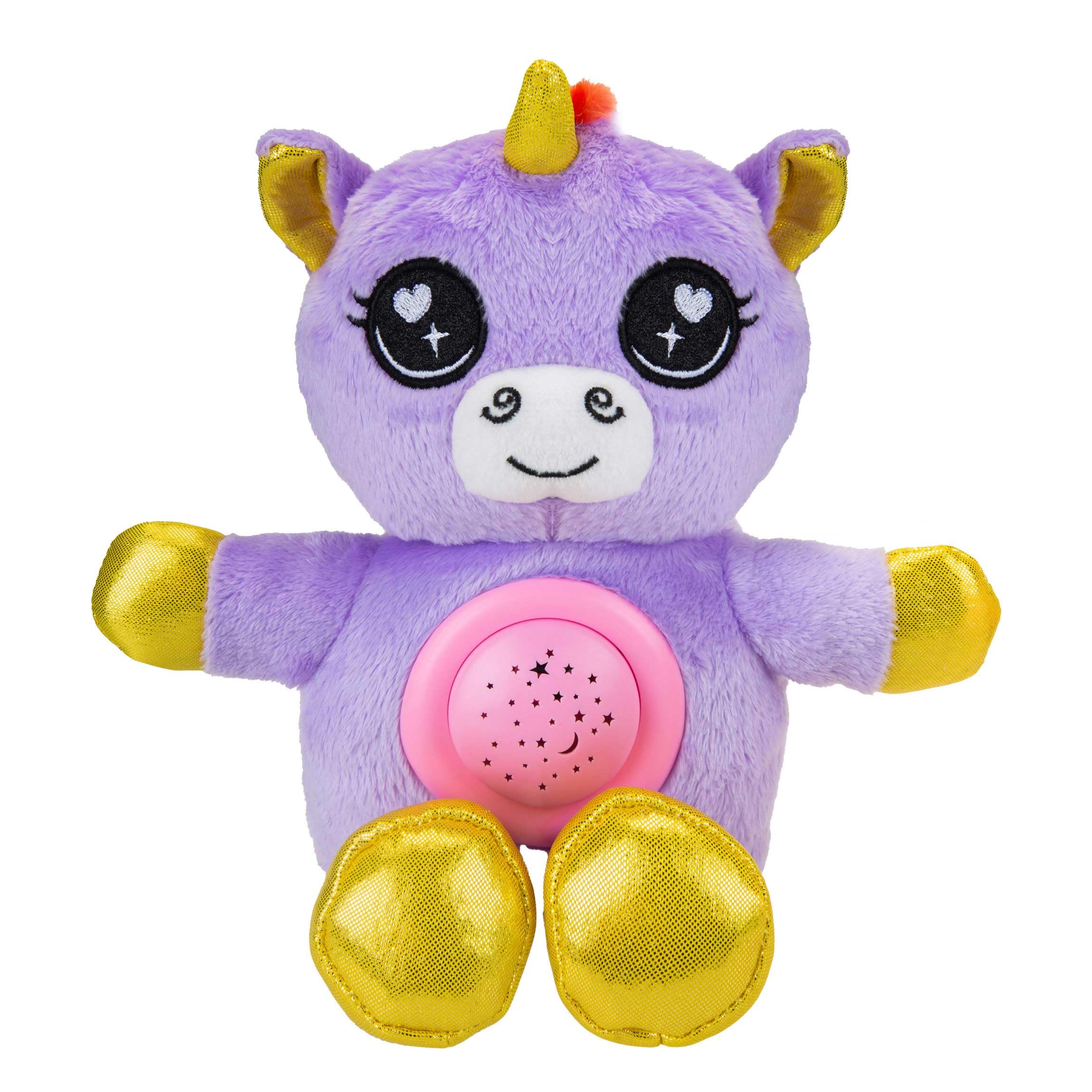 PMS VFM - Unicorn Plush Projector Night Light 9" - Super Soft Purple Fluffy Fabric Toy With Embroidered Details - Create A Starry Sky for Sleeping Children