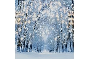 Allenjoy 6 x 6 FT Winter Forest Backdrop Wonderland Snowflake Photography Background Bokeh Glitter Snow Scene Christmas Party Decoration Tree Landscape Portrait for Photobooth Photo Studio