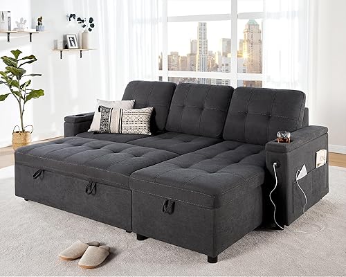 Usb Port Sleeper Sofa With Cup Holders Convertible Sofa Bed With