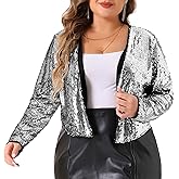Agnes Orinda Plus Size Sequin Cardigan for Women Glitter Shinny Metallic Long Sleeve Shrug Bolero Cardigans Jackets