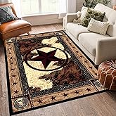 Western Texas Star Area Rug Rustic Brown Modern Carpet Farmhouse Primitive Rugs Cowhide Doormat for Entryway Bedroom Living Room Laundry Room 5'X7'