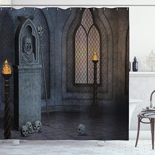 Amazon ゴシック装飾コレクション ゴシック風景神秘的な不気味な月光暗闇スカルゴーストストーリーアート ポリエステル生地バスルームシャワーカーテンセット フック グレーセピア 200x180 Cm シャワーカーテン ホーム キッチン オンライン通販