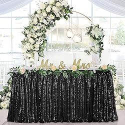 9ft Table Skirt Black Sequin Table Cloth for Round