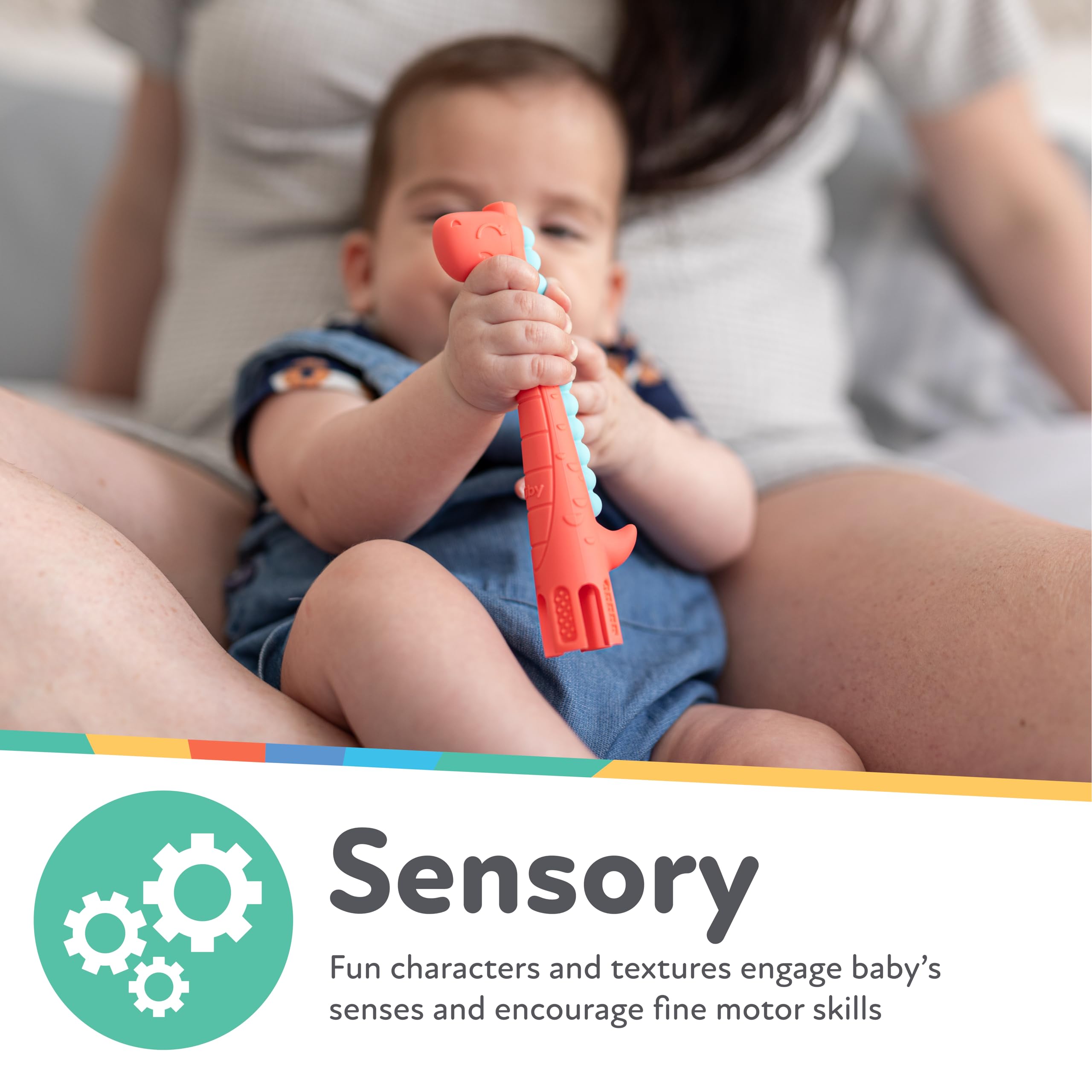 Nuby Tube Teether - (2-Pack) Baby Teething Toy - 3+ Months - Llama and Dinosaur - Baby Stocking Stuffer