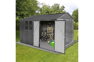 Evedy 10x8ft Metal Outdoor Storage Shed with Window,Steel Garden Sheds,Lockable Tool Sheds Storage Oversized Tool Sheds with Air Vent for Garden, Patio, Lawn to Store Garbage Can, Lawnmower