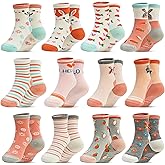 SkiBeaut Baby Toddlers Girls Socks, 12 Pairs Non Slip Kids Grips Toddler Grippy Girl House Socks with Grippers for 0-7 Years