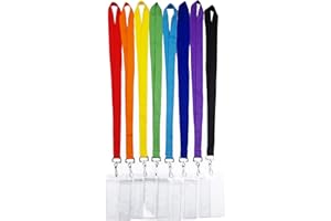 Polyester Lanyards with Waterproof Transparent Card Holders - Available in Rainbow Mix & Solid Colors (Assorted 8, 8 Pack)