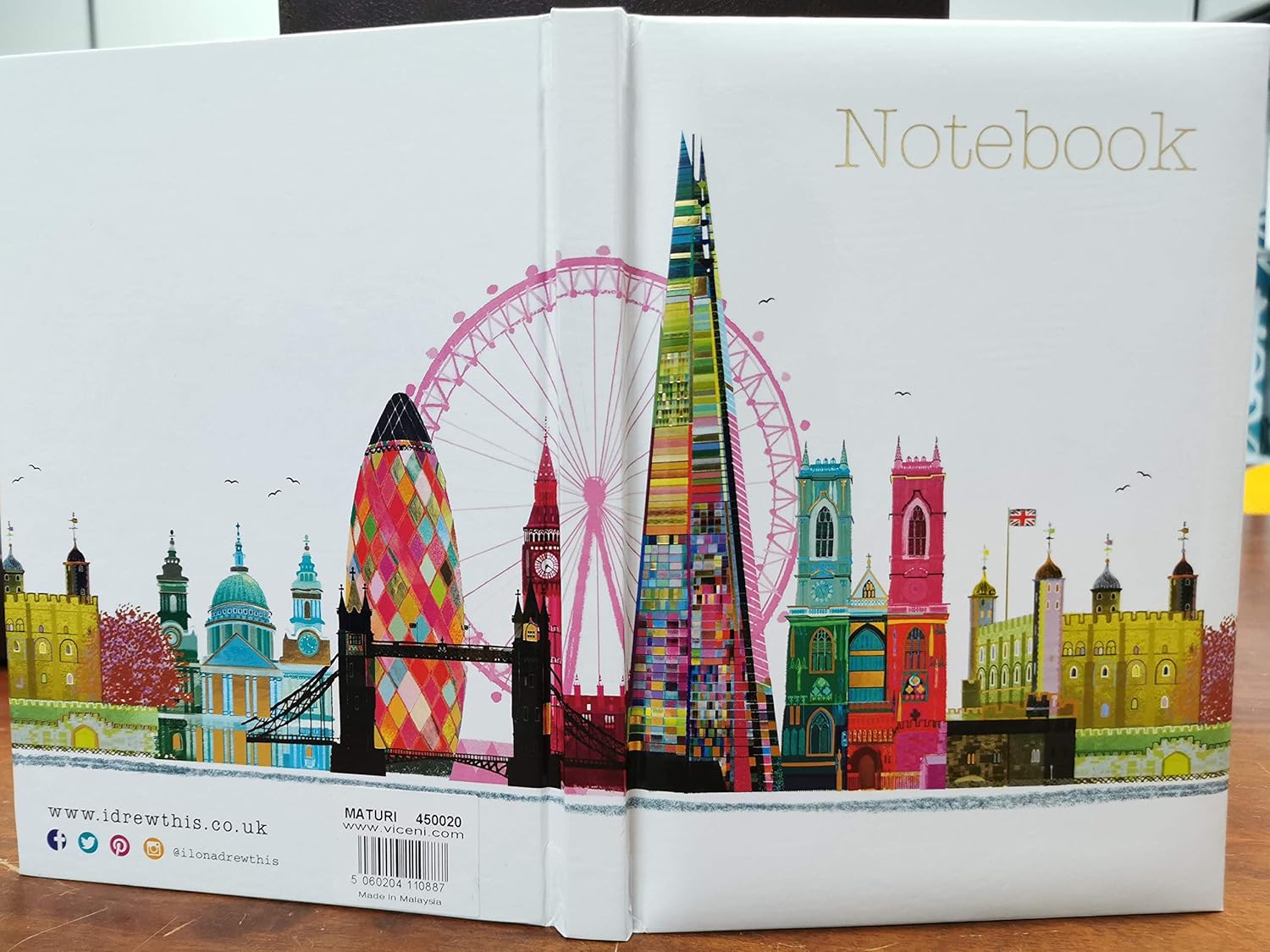 Maturi A5 Padded Cover Notebook, London Skyline Design with Gold Foil Detailing and Gloss Finish, Multi-Colour - Image 5