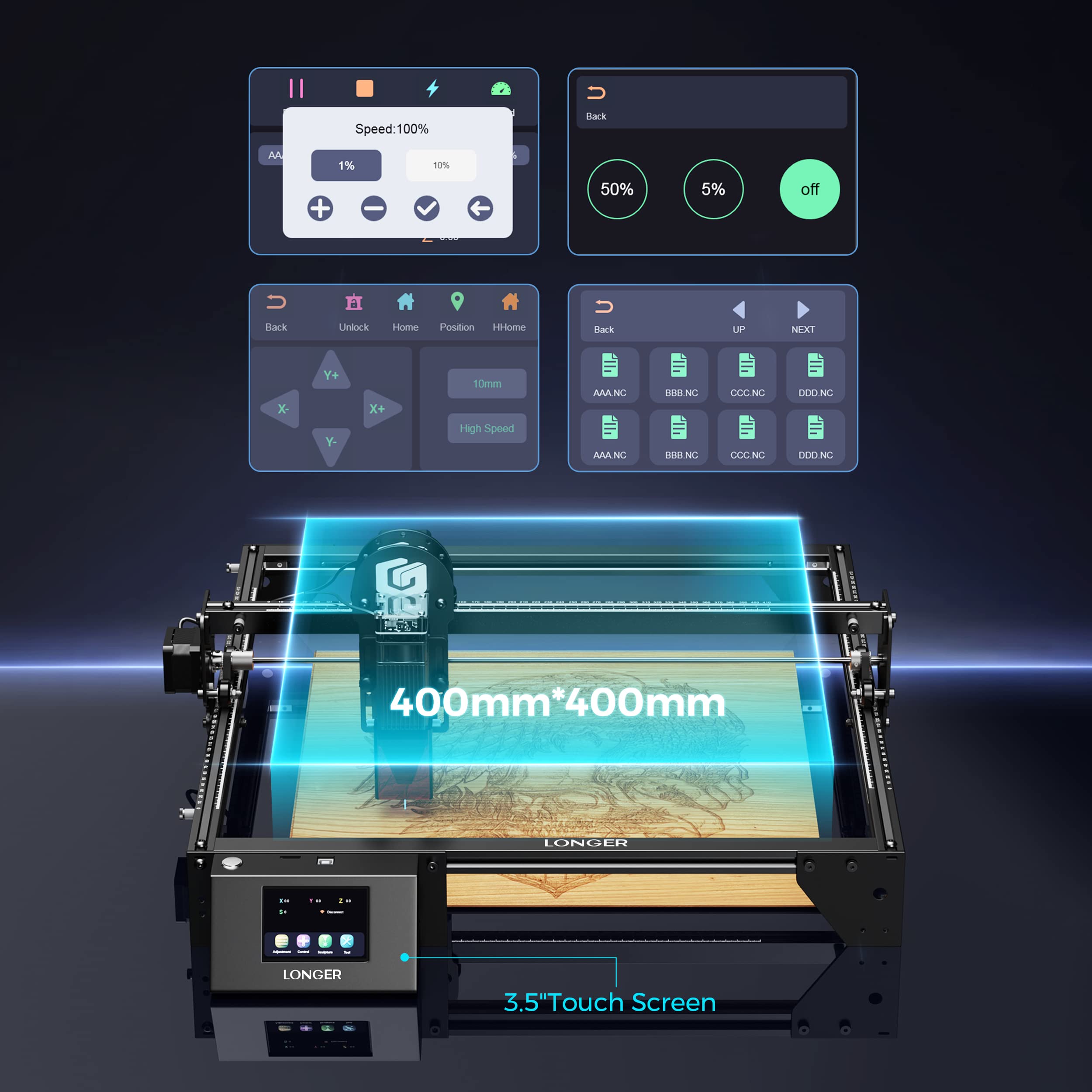 Longer RAY5 Laser Engraver, Laser Engraver 10W Output Power, 3.5” Color Touch Screen, App Offline Control, DIY Engraver Tool for Metal/Glass/Wood Engraving Area 15.75