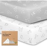 Pack and Play Sheets Fitted - 2-Pack Mini Crib Sheets for Pack N Play Mattress, Soft & Cozy, Neutral Toddler Playard Bedding,