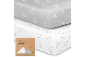 Pack and Play Sheets Fitted - 2-Pack Mini Crib Sheets for Pack N Play Mattress, Soft & Cozy, Neutral Toddler Playard Bedding,
