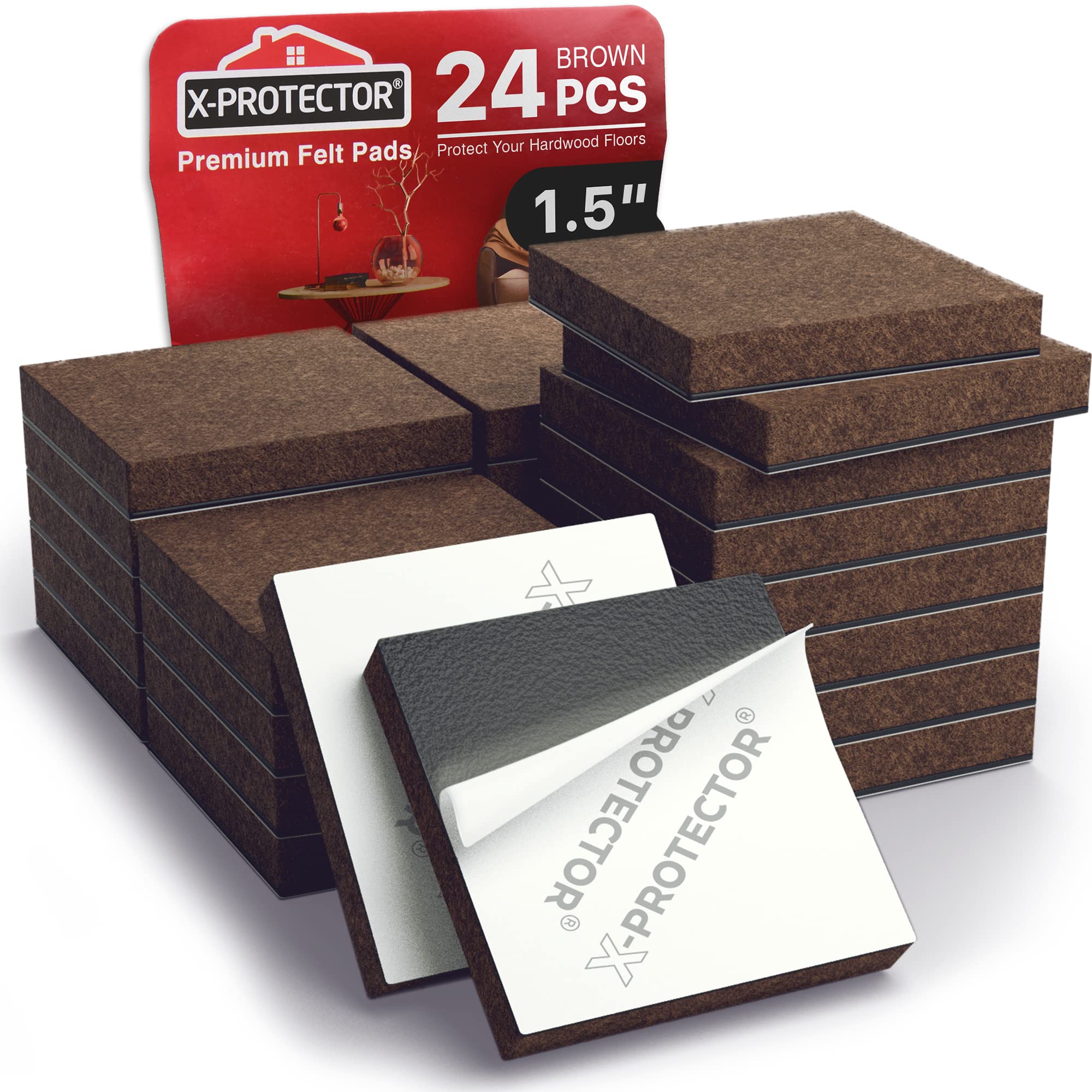 Photo 1 of 24 Heavy-Duty Felt Furniture Pads 1.5” 1/4” Thick X-Protector! Square Felt Pads for Furniture Feet - The Best Felt Floor Protectors for Furniture to Prevent Scratches. Protect Your Hard Floor! (Brown)