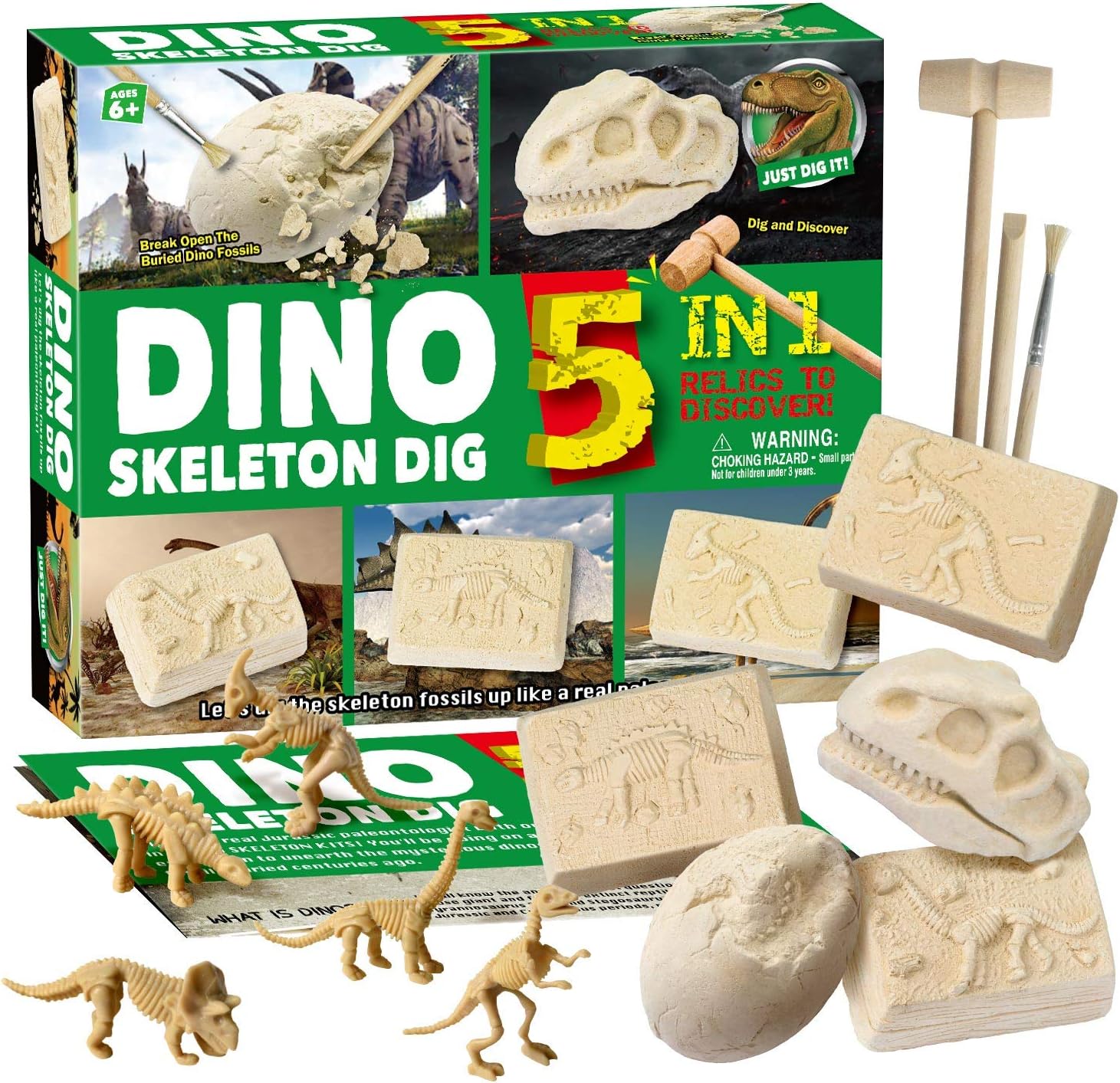 Byncceh Dinosaur Fossil Dig Kit for Kids, Break Into 5 Bricks Fossils