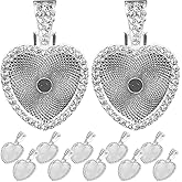 GLEAVI Heart Pendant Trays 12 Set Rhinestone Sublimation Bezels Double Sided Heart Shape Tray for Diy Jewelry Craft Making