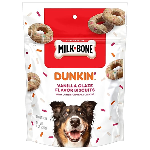 MILK-BONE DUNKIN’ VANILLA GLAZE FLAVOR DOG BISCUITS WITH OTHER NATURAL FLAVORS, 8 OZ BAG