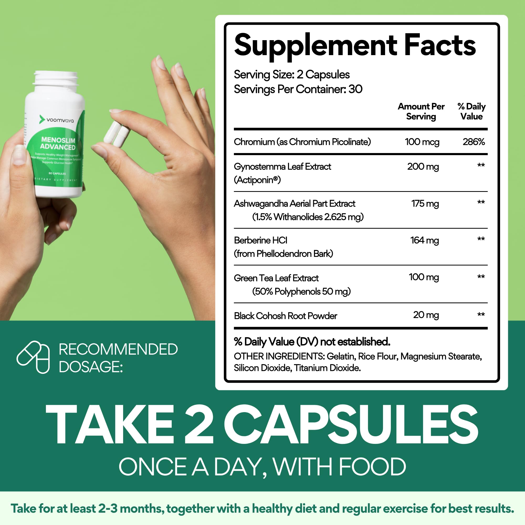 VoomVaya MenoSlim Advanced Menopause Weight Loss for Women - Menopause & Perimenopause Supplements for Women - Estrogen Supplement & Menopause Relief for Hot Flashes, Bloating, Energy - 60 Capsules