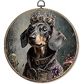 Sufamb Dachshund Renaissance Style Round Wall Art Decor, Dachshund Doxie Gifts Canvas Artwork Framed, King Weiner Dog Wall Hanging Prints Decorations for Home Bedroom Living Room Decor, 10x10 Inches