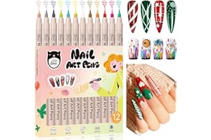 GELLAKTIK 12 Colors Nail Art Pens Set, 3D Nail Polish Pens 0.7mm, Quick-Drying&Waterproof Acrylic Paint Markers, Dotting Liner for DIY Nail Design, Home & Salon Manicure Tools, Ideal for Christmas, Halloween