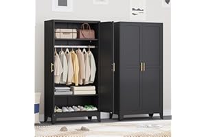 Ckzbx 71" H Metal Armoire Wardrobe Closet, Adjustable Shelve, Clothes Drying Pole, Steel Wardrobe Cabinet for Bedroom (Black)