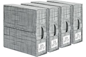 SUOCO SheetCube Bed Sheet Organizers and Storage 4 Pack, Foldable Linen Closet Organizer, Bedding Folder Storage Box Container for Blanket, Duvet Cover Set, Bed Sheet Set - Pattern Grey