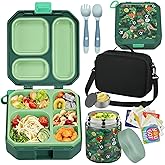 wiwens Bento Lunch Box for Kids with 12oz Soup Thermo Leak-Proof Lunch Food Container with 5 Compartment Thermo Hot Food Jar and Insulated Lunch Bag for Kid Toddler Girls Boys to School