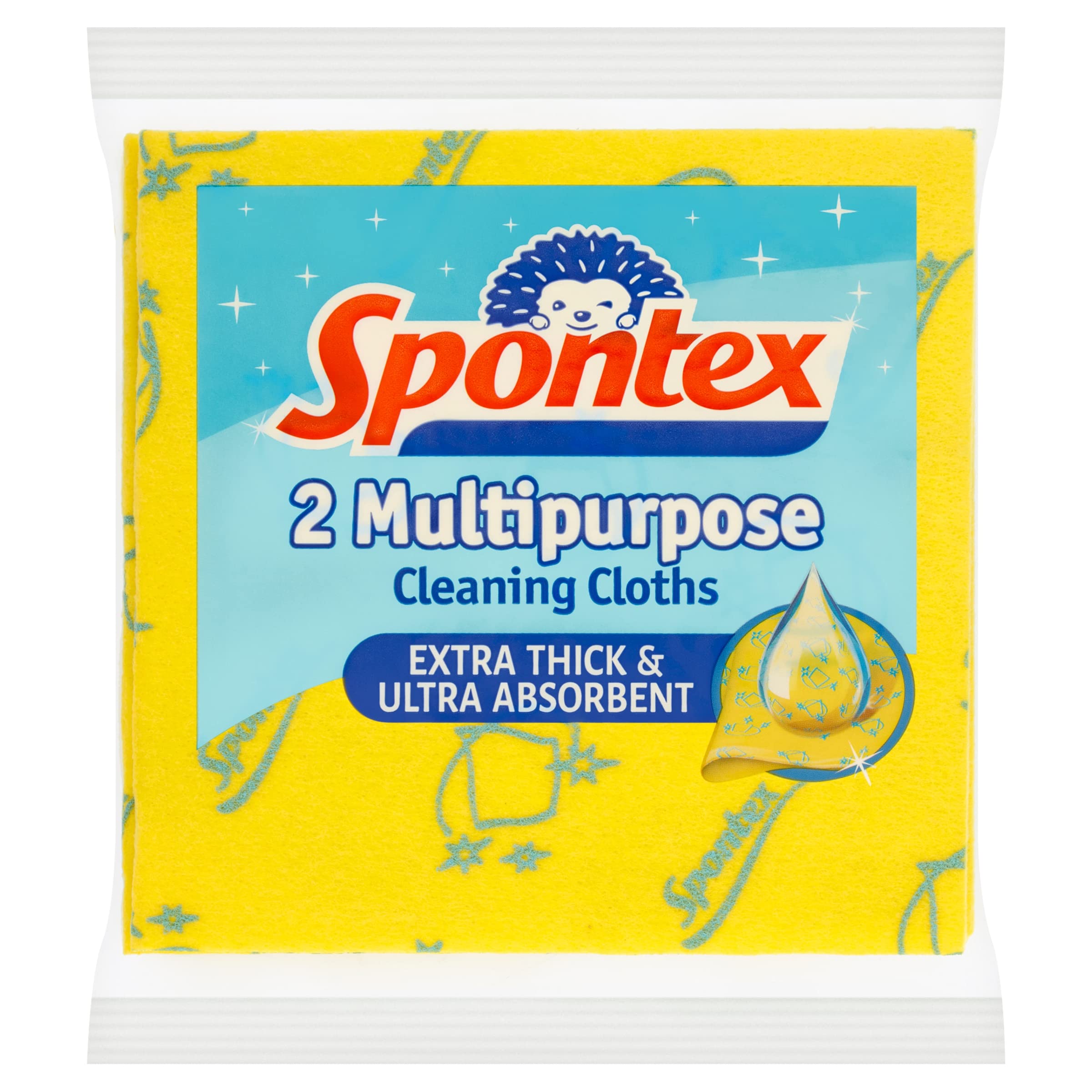 Spontex 2 Multipurpose Cleaning Cloths | 35 x 37 cm | Extra Thick & Ultra Absorbant