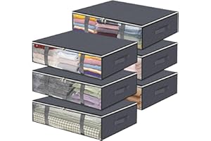 toresper under bed storage containers,Large Capacity closet organization and storage,Foldable Storage Bags with Clear Window for Clothes Pillow Blankets Bedding (6 Pcs Underbed)