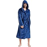 FashGudim Mens Hooded Robe Plush Shawl Collar Kimono Bathrobe Soft Warm Flannel Fleece Spa Robes House Coat Pajamas