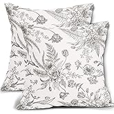 Sweetshow Grey and White Floral Pillow Covers 18x18 Inch Set of 2 Gray Flowers Throw Pillowcase Cotton Linen Square Decorative Morden Light Grey Cushion Cover for Sofa Bedroom Indoor Outdoor Party