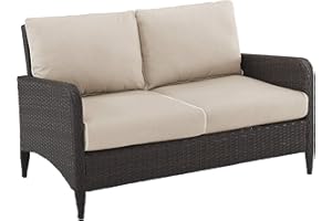 Crosley Furniture Kiawah Wicker Outdoor Loveseat, 2-Person Patio Couch for Porch, Deck, Backyard, Sand