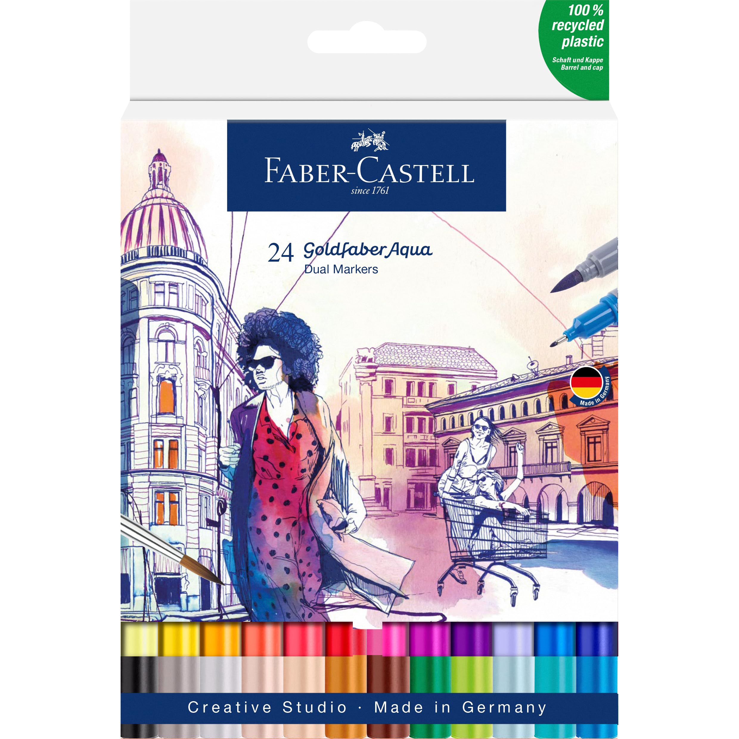 Faber-Castell Creative Studio Goldfaber Aqua Dual Marker, Multicoloured, Marker Wallet of 24, Art, Craft, Drawing, Sketching, Home, School, University, Colouring