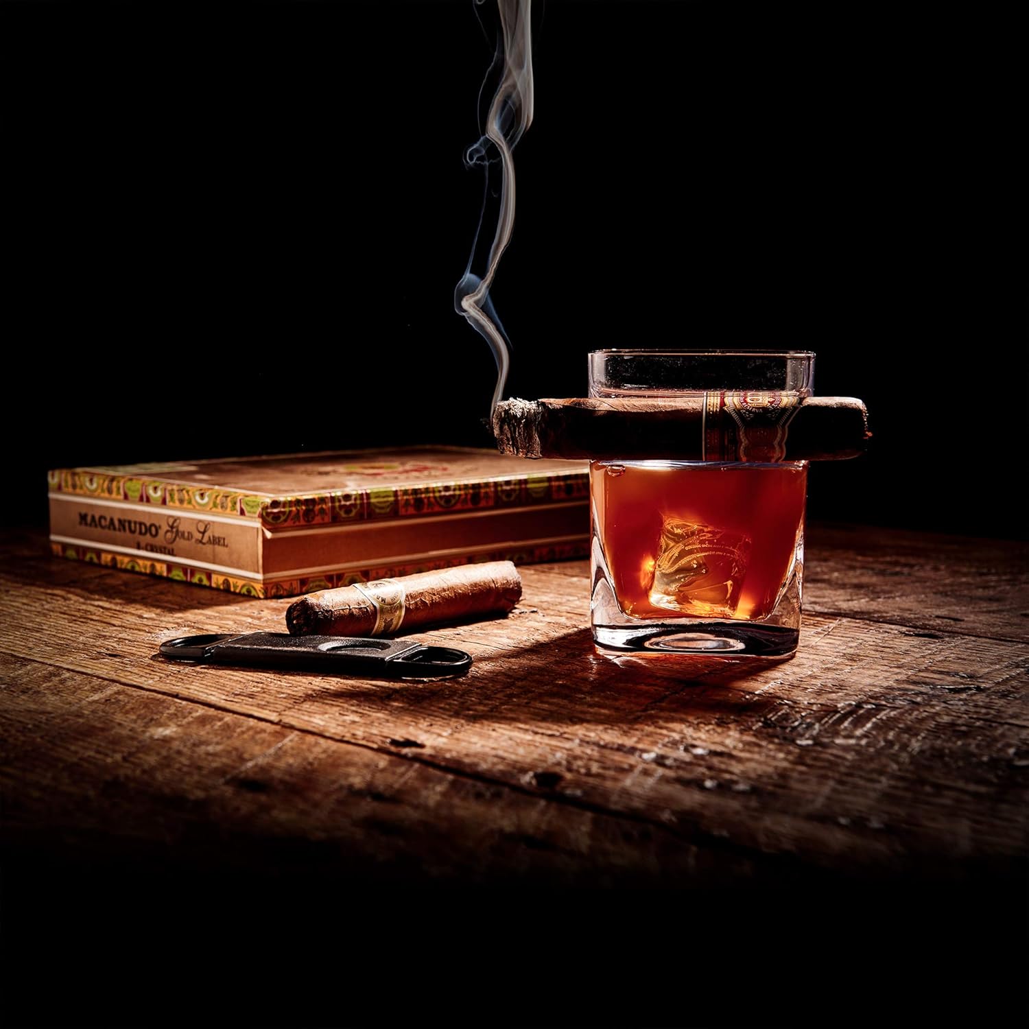 Corkcicle Cigar Glass - Double Old Fashioned Glass With Built-In Cigar Rest: Kitchen & Dining