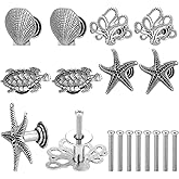8 Pcs Coastal Nautical Cabinet Knobs, Beach Ocean Drawer Knobs, Pewter | Starfish Seashell Sea Turtle Octopus Cabinet Pulls &amp; Handle, Metal Knob for Dresser Cupboard Wardrobe