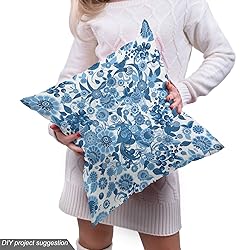 Lunarable Blue Floral Fabric by The Yard, Russian