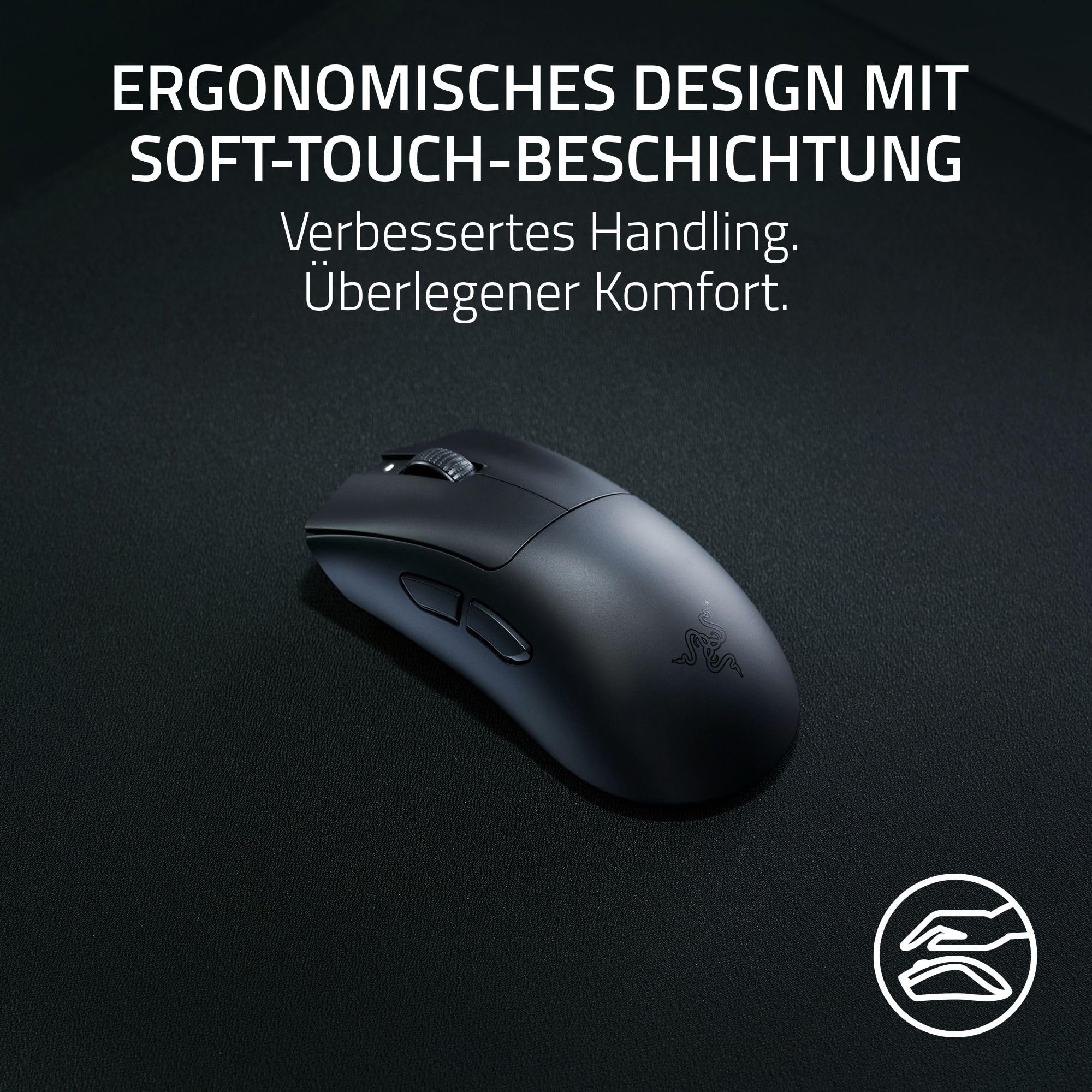 Razer DeathAdder V3 HyperSpeed - Ultra leichte kabellose ergonomische E-Sport Gaming-Maus mit 26K DPI (55g leicht, Soft-Touch-Beschichtung, 100 Stunden Laufzeit, HyperSpeed mit 8K Hz) Schwarz 3