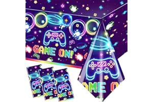 Pymurod 3pcs Video Game Table Cloth Game On Neon Gaming Birthday Tablecloths for Kids Boys Girls Video Game Party Decorations Favors Gaming Party Table Covers Supplies