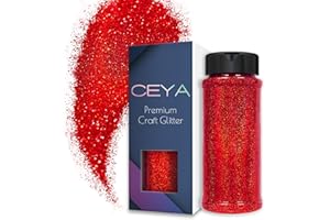 Ceya 3.5oz/ 100g Holographic Ultra Fine Glitter Powder Laser Red Glitter 1/128”0.008”0.2mm for Slime Epoxy Resin Craft Tumble