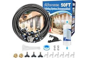 POCKET PANDA Pre-Assembled Misters for Outside Patio,Outdoor Misting Cooling System w Filter,50FT|15M.Backyard Mist Kit for Garden,Greenhouse,Deck,Umbrella,Canopy,Pool,Porch,Trampoline,Park.