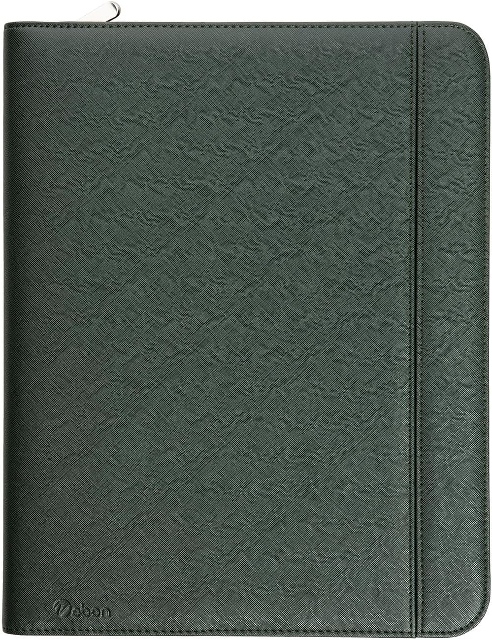 Vebon Writing Case Ring Binder A4 "Berlin" I Zip + Clipboard I Conference Folder + Laptop Bag I Extra Storage Space I Black I Faux Leather, pine green
