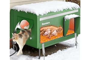 Pawtners Heated Outdoor Cat House for Outside Cats, 26'' XL Insulated Weatherproof Cat Shelter with Heated Pad, Elevated Feet & Escape Door, Warm Kitty House for Feral or Stray Cats in Winter
