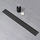 SaniteModar Linear Shower Drain 24 inch Matte Black with Tile Insert Panel | AISI 304 Stainless Steel Black Linear Dain Rectangle Shower Floor Drain with Hair Strainer and Leveling Feet