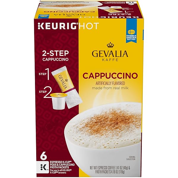 GEVALIA CAPPUCCINO K-CUP COFFEE PODS WITH FROTH PACKETS...